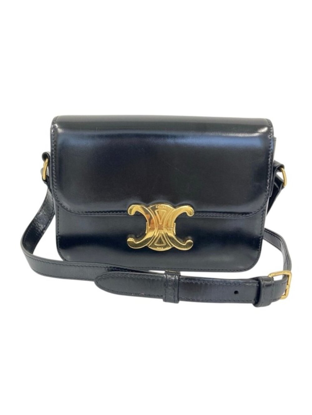 Celine Teen Triomphe Leather Shoulder Bag Black